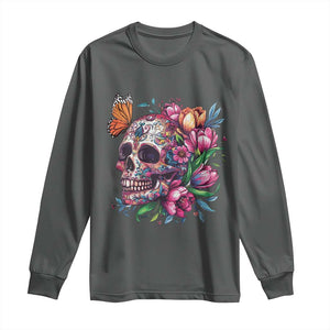 Day Of The Dead Long Sleeve Shirt Vintage Sugar Skull Flower Butterfly TS11 Dark Heather Print Your Wear