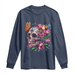 Day Of The Dead Long Sleeve Shirt Vintage Sugar Skull Flower Butterfly TS11 Navy Print Your Wear