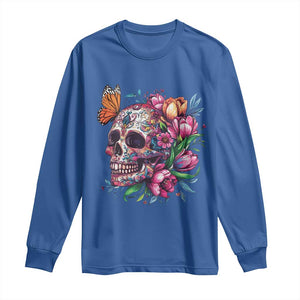 Day Of The Dead Long Sleeve Shirt Vintage Sugar Skull Flower Butterfly TS11 Royal Blue Print Your Wear