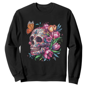 Day Of The Dead Sweatshirt Vintage Sugar Skull Flower Butterfly TS11 Black Print Your Wear