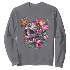 Day Of The Dead Sweatshirt Vintage Sugar Skull Flower Butterfly TS11 Charcoal Print Your Wear