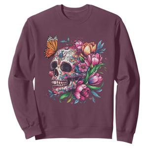 Day Of The Dead Sweatshirt Vintage Sugar Skull Flower Butterfly TS11 Maroon Print Your Wear