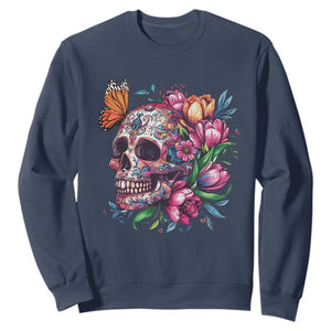 Day Of The Dead Sweatshirt Vintage Sugar Skull Flower Butterfly TS11 Navy Print Your Wear