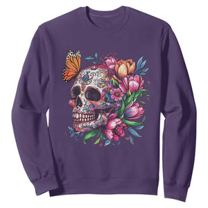 Day Of The Dead Sweatshirt Vintage Sugar Skull Flower Butterfly TS11 Purple Print Your Wear