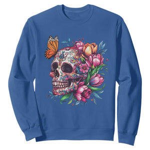 Day Of The Dead Sweatshirt Vintage Sugar Skull Flower Butterfly TS11 Royal Blue Print Your Wear