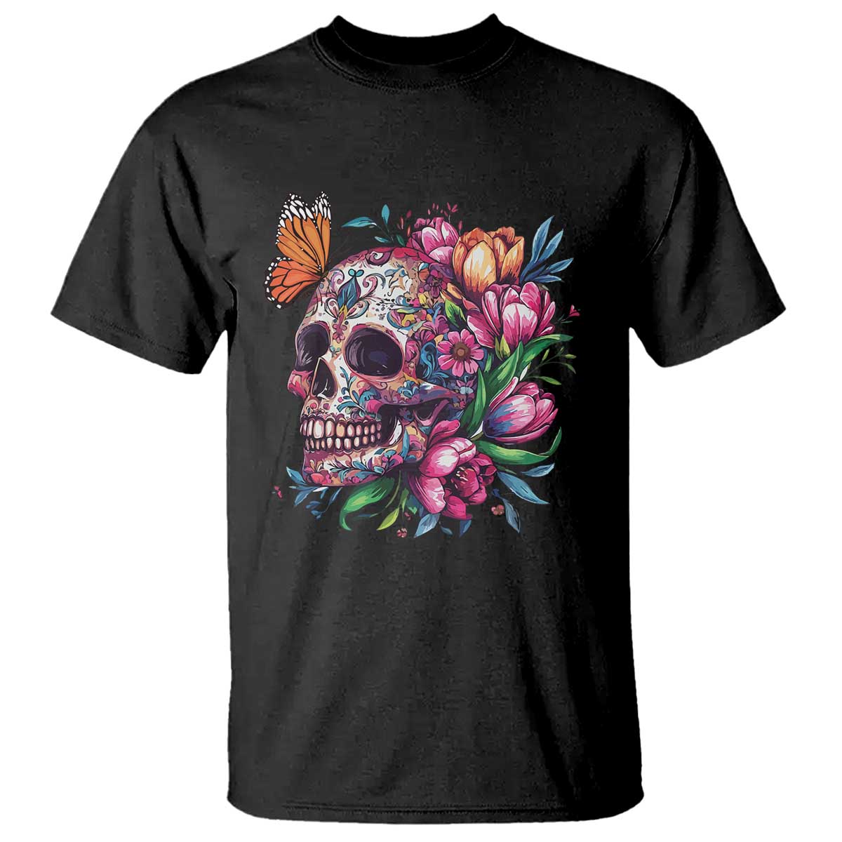 Day Of The Dead T Shirt Vintage Sugar Skull Flower Butterfly TS11 Black Print Your Wear