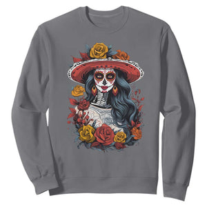 Day Of The Dead Sweatshirt La Catrina De Los Muertos Sugar Skull TS11 Charcoal Print Your Wear