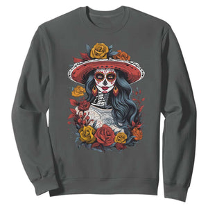 Day Of The Dead Sweatshirt La Catrina De Los Muertos Sugar Skull TS11 Dark Heather Print Your Wear