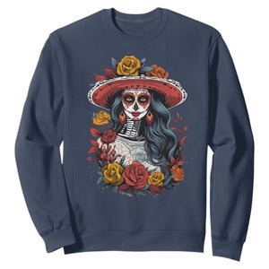 Day Of The Dead Sweatshirt La Catrina De Los Muertos Sugar Skull TS11 Navy Print Your Wear