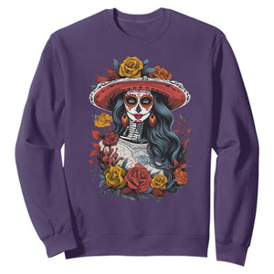 Day Of The Dead Sweatshirt La Catrina De Los Muertos Sugar Skull TS11 Purple Print Your Wear