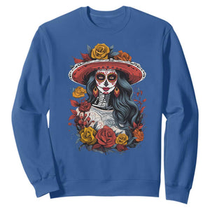 Day Of The Dead Sweatshirt La Catrina De Los Muertos Sugar Skull TS11 Royal Blue Print Your Wear