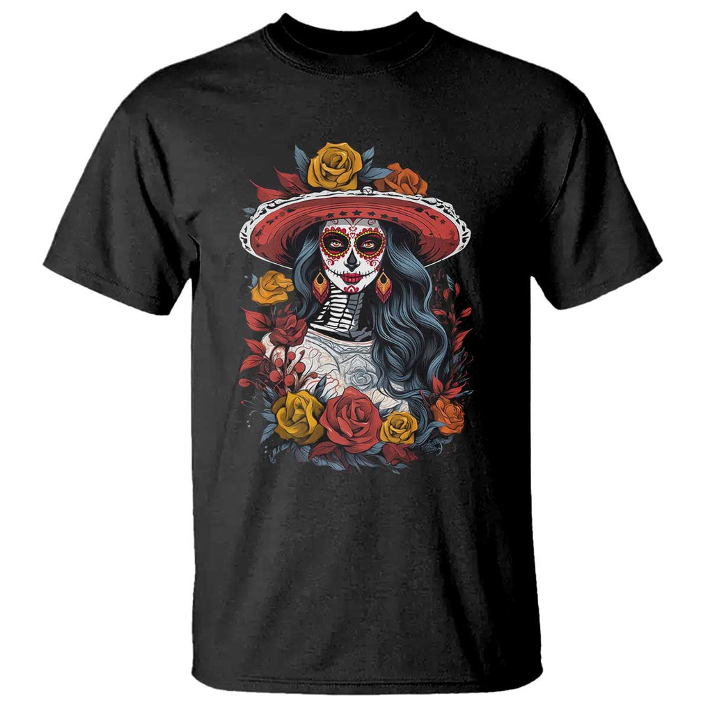 Day Of The Dead T Shirt La Catrina De Los Muertos Sugar Skull TS11 Black Print Your Wear