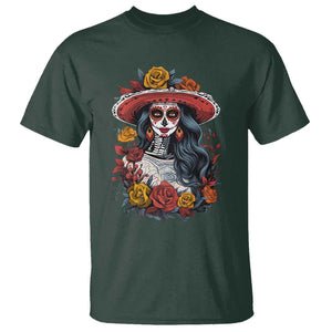 Day Of The Dead T Shirt La Catrina De Los Muertos Sugar Skull TS11 Dark Forest Green Print Your Wear