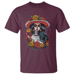 Day Of The Dead T Shirt La Catrina De Los Muertos Sugar Skull TS11 Maroon Print Your Wear