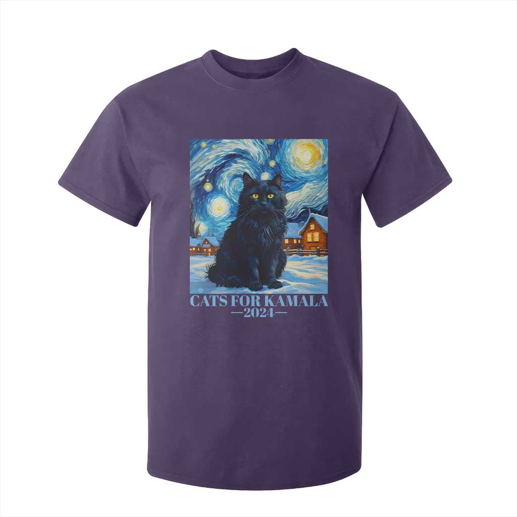 Harris Christmas T Shirt For Kid Cats For Kamala 2024 Black Yule Cat TS11 Purple Print Your Wear