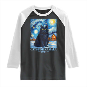Harris Christmas Raglan Shirt Cats For Kamala 2024 Black Yule Cat TS11 Black White Print Your Wear