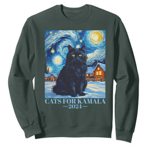 Harris Christmas Sweatshirt Cats For Kamala 2024 Black Yule Cat TS11 Dark Forest Green Print Your Wear