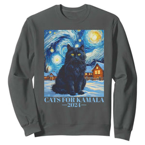 Harris Christmas Sweatshirt Cats For Kamala 2024 Black Yule Cat TS11 Dark Heather Print Your Wear