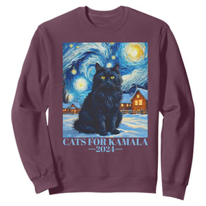 Harris Christmas Sweatshirt Cats For Kamala 2024 Black Yule Cat TS11 Maroon Print Your Wear