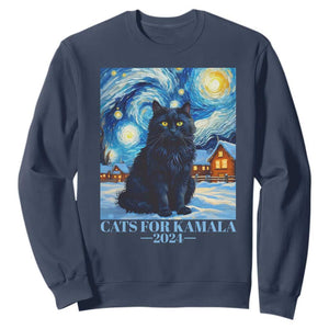 Harris Christmas Sweatshirt Cats For Kamala 2024 Black Yule Cat TS11 Navy Print Your Wear