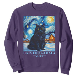 Harris Christmas Sweatshirt Cats For Kamala 2024 Black Yule Cat TS11 Purple Print Your Wear