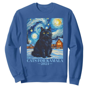 Harris Christmas Sweatshirt Cats For Kamala 2024 Black Yule Cat TS11 Royal Blue Print Your Wear