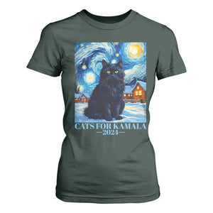 Harris Christmas T Shirt For Women Cats For Kamala 2024 Black Yule Cat TS11 Dark Forest Green Print Your Wear