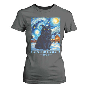 Harris Christmas T Shirt For Women Cats For Kamala 2024 Black Yule Cat TS11 Dark Heather Print Your Wear