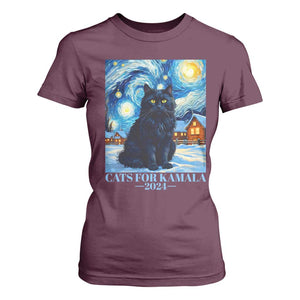 Harris Christmas T Shirt For Women Cats For Kamala 2024 Black Yule Cat TS11 Maroon Print Your Wear