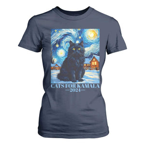 Harris Christmas T Shirt For Women Cats For Kamala 2024 Black Yule Cat TS11 Navy Print Your Wear