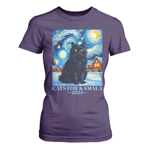 Harris Christmas T Shirt For Women Cats For Kamala 2024 Black Yule Cat TS11 Purple Print Your Wear