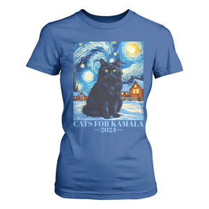 Harris Christmas T Shirt For Women Cats For Kamala 2024 Black Yule Cat TS11 Royal Blue Print Your Wear