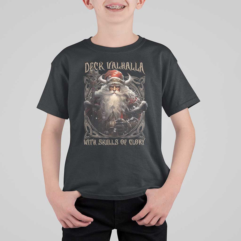 Viking Christmas T Shirt For Kid Deck Valhalla With Skulls Of Glory Santa Yule Xmas TS11 Black Print Your Wear