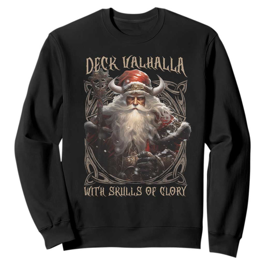 Viking Christmas Sweatshirt Deck Valhalla With Skulls Of Glory Santa Yule Xmas TS11 Black Print Your Wear