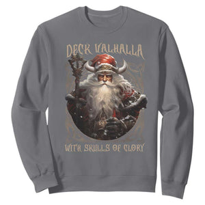 Viking Christmas Sweatshirt Deck Valhalla With Skulls Of Glory Santa Yule Xmas TS11 Charcoal Print Your Wear