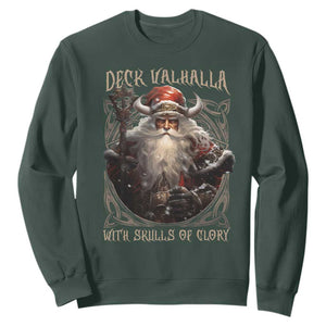 Viking Christmas Sweatshirt Deck Valhalla With Skulls Of Glory Santa Yule Xmas TS11 Dark Forest Green Print Your Wear