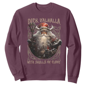 Viking Christmas Sweatshirt Deck Valhalla With Skulls Of Glory Santa Yule Xmas TS11 Maroon Print Your Wear