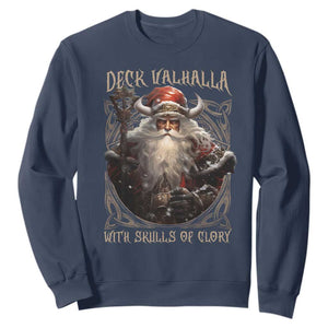 Viking Christmas Sweatshirt Deck Valhalla With Skulls Of Glory Santa Yule Xmas TS11 Navy Print Your Wear