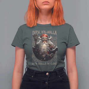 Viking Christmas T Shirt For Women Deck Valhalla With Skulls Of Glory Santa Yule Xmas TS11 Dark Heather Print Your Wear