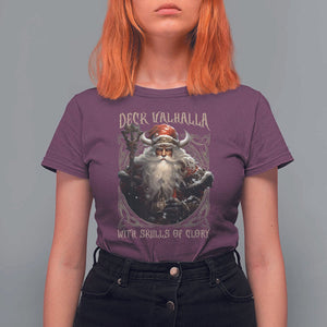 Viking Christmas T Shirt For Women Deck Valhalla With Skulls Of Glory Santa Yule Xmas TS11 Maroon Print Your Wear