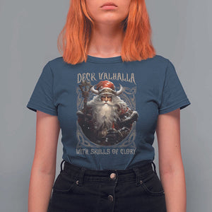 Viking Christmas T Shirt For Women Deck Valhalla With Skulls Of Glory Santa Yule Xmas TS11 Navy Print Your Wear