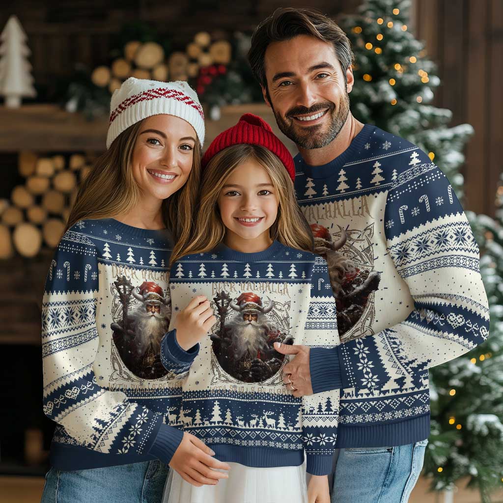 Viking Xmas Ugly Christmas Sweater Deck Valhalla With Skulls Of Glory Santa Yule TS11 Navy Print Your Wear