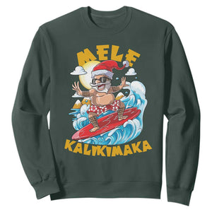 Christmas In Hawaii Sweatshirt Mele Kalikimaka Surfing Santa Kakau Tattoo TS11 Dark Forest Green Print Your Wear