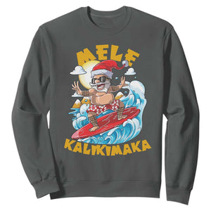 Christmas In Hawaii Sweatshirt Mele Kalikimaka Surfing Santa Kakau Tattoo TS11 Dark Heather Print Your Wear