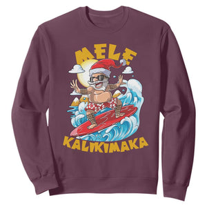 Christmas In Hawaii Sweatshirt Mele Kalikimaka Surfing Santa Kakau Tattoo TS11 Maroon Print Your Wear