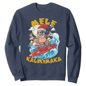 Christmas In Hawaii Sweatshirt Mele Kalikimaka Surfing Santa Kakau Tattoo TS11 Navy Print Your Wear