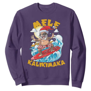 Christmas In Hawaii Sweatshirt Mele Kalikimaka Surfing Santa Kakau Tattoo TS11 Purple Print Your Wear