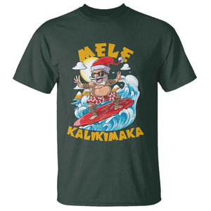 Christmas In Hawaii T Shirt Mele Kalikimaka Surfing Santa Kakau Tattoo TS11 Dark Forest Green Print Your Wear