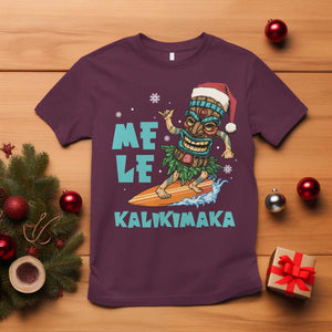 Christmas In Hawaii T Shirt Mele Kalikimaka Santa Tiki Surfing Kakau Tattoo TS11 Maroon Print Your Wear