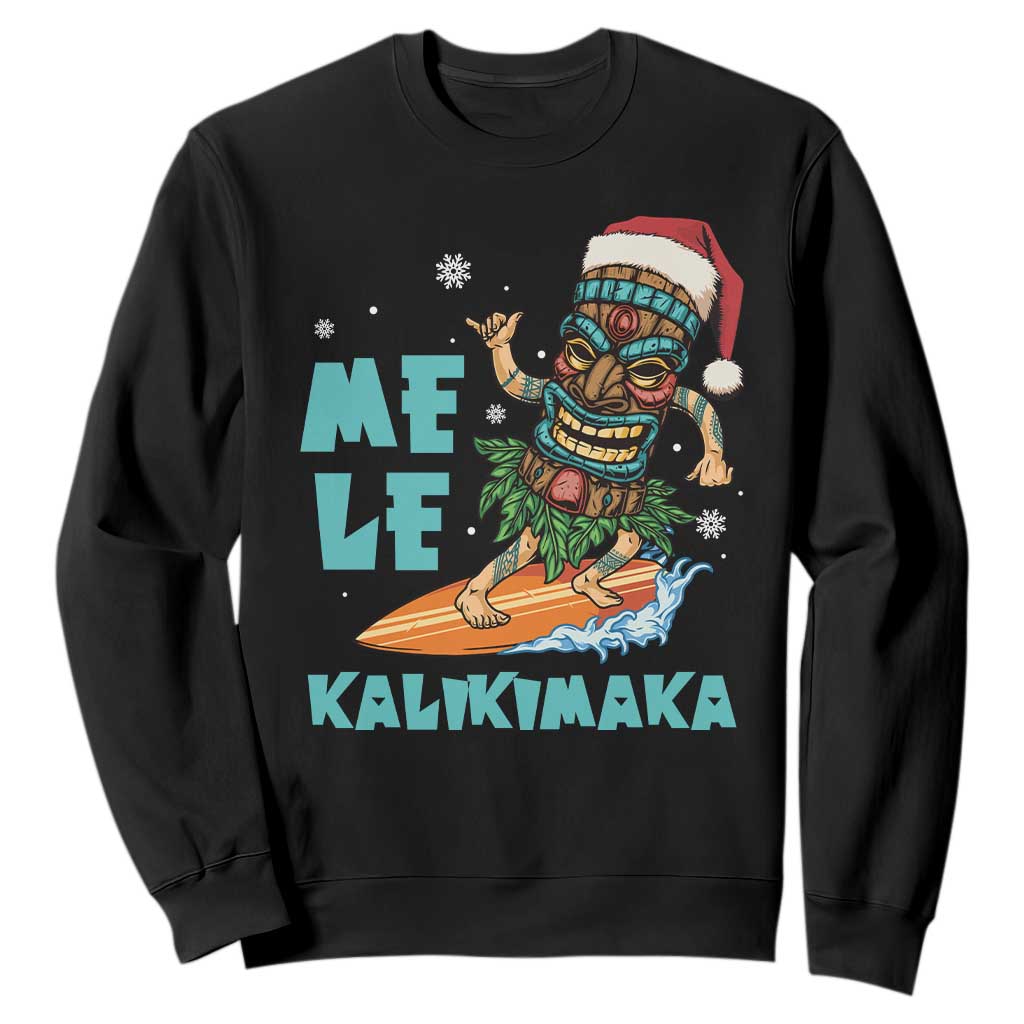 Christmas In Hawaii Sweatshirt Mele Kalikimaka Santa Tiki Surfing Kakau Tattoo TS11 Black Print Your Wear